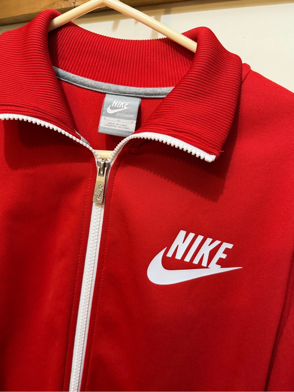 Vintage Y2K Nike sportswear Red Zip-Up Track Jacket with White Logo